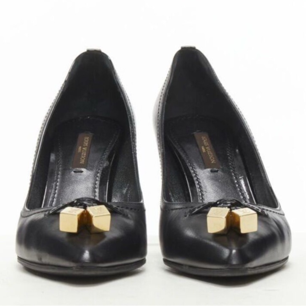 Louis Vuitton Black Heels with Gold Detail
